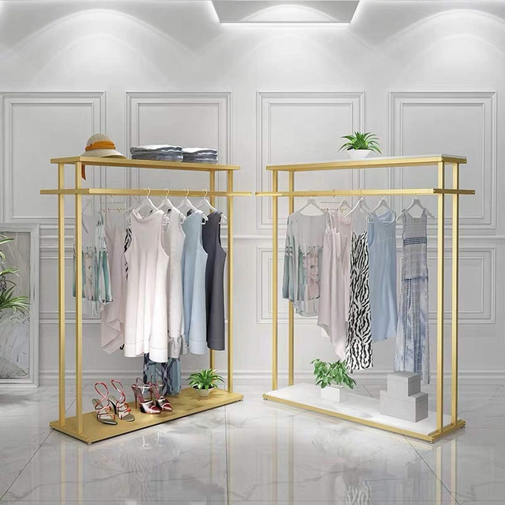 Heavy Duty Clothing Display Rack,Clothing Store Rolling Garment Rack with Wheel,Commercial Grade,Floor-Standing Double Hanging Retail Clothes Shelves