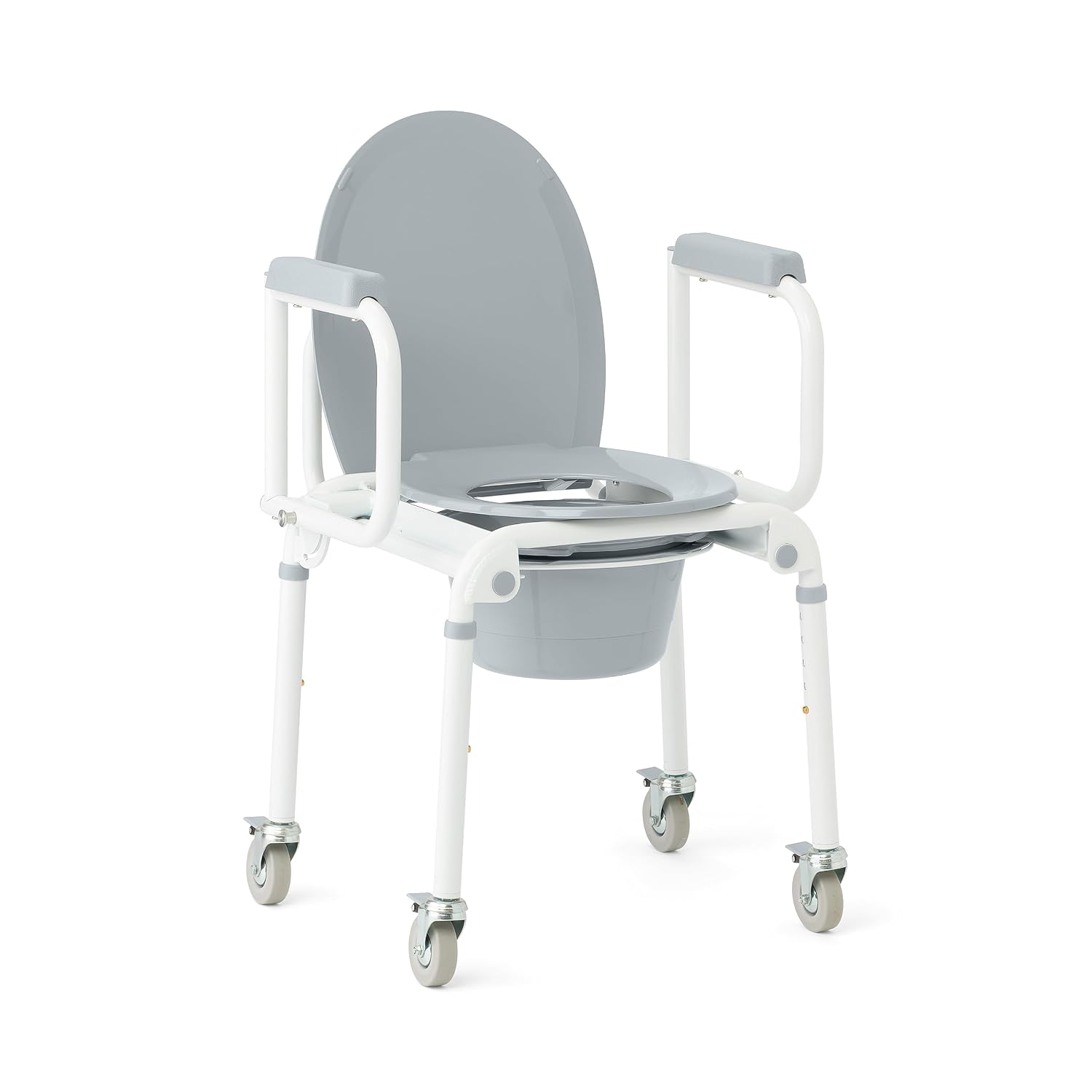 Medline Aluminum Drop-Arm Bathroom Chair Commode with 4 Locking Casters, 300 lbs. Capacity, for Restroom, Elderly, Adults, Bariatric & Wheelchair Transfer to Toilet