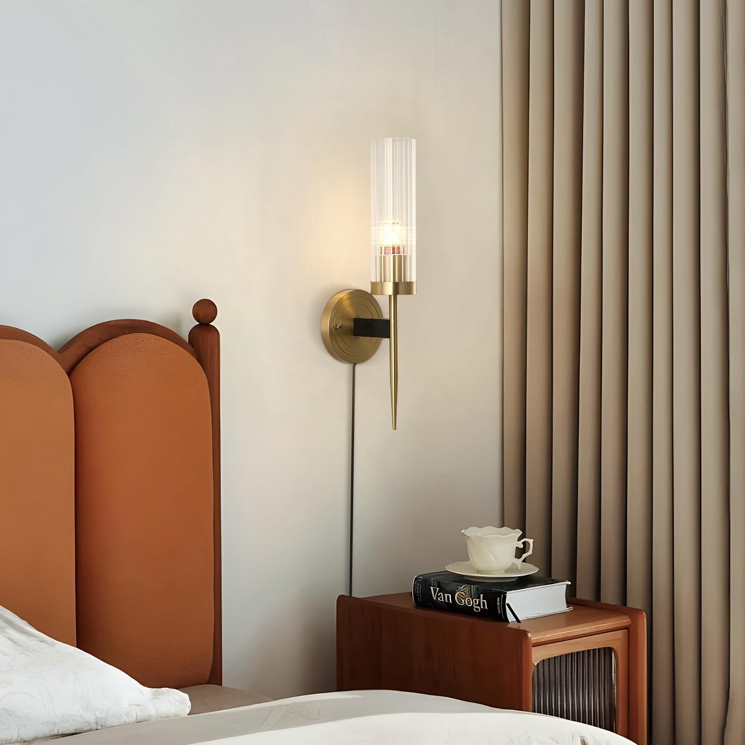 Brass Plug in Wall Sconces Set of Two Indoor Wall Mounted Lights Industrial Vintage Wall Lights Fixture with Clear Glass Shade Wall lamp Set of 2 for Bedside Bedroom Indoor Doorway E26 Base