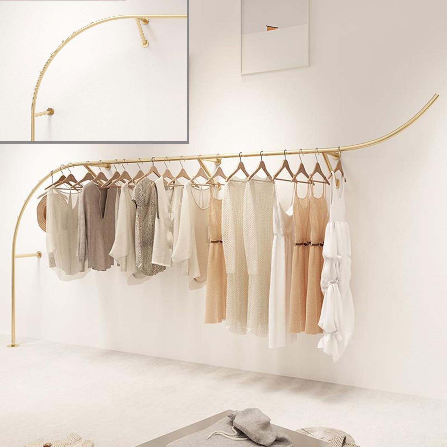 Gold Clothing Store Racks, Metal Garment Display Rack, Retail Boutique Wall Mount Display Fixtures, Heavy Duty Clothing Rack, Perfect for Retail Display,Closet Organization,250cm