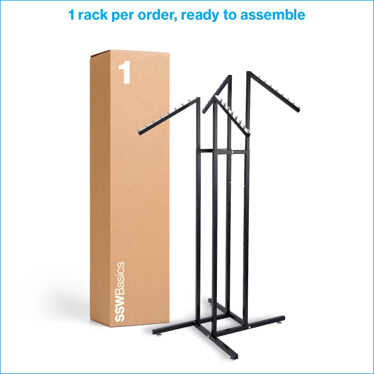 SSWBasics 4 Way Clothing Display Rack with Straight Arms (Black)