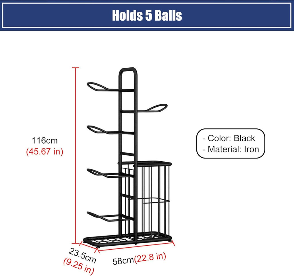Basketball Ball Storage Rack Ball Storage Display Rack Floor Stand, Vertical Standing Metal Sport Ball Organizer Holder, Basketball Football Volleyball Storage Display