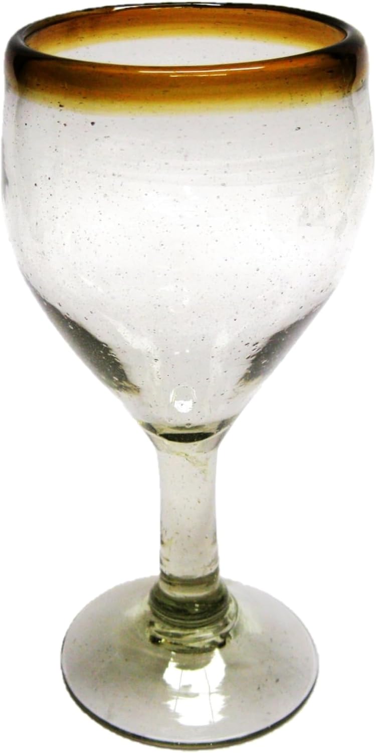 Amber Rim 7 oz Small Wine Glasses (set of 6), Recycled Glass, Lead-free, Toxin-Free (7oz Small Wine)