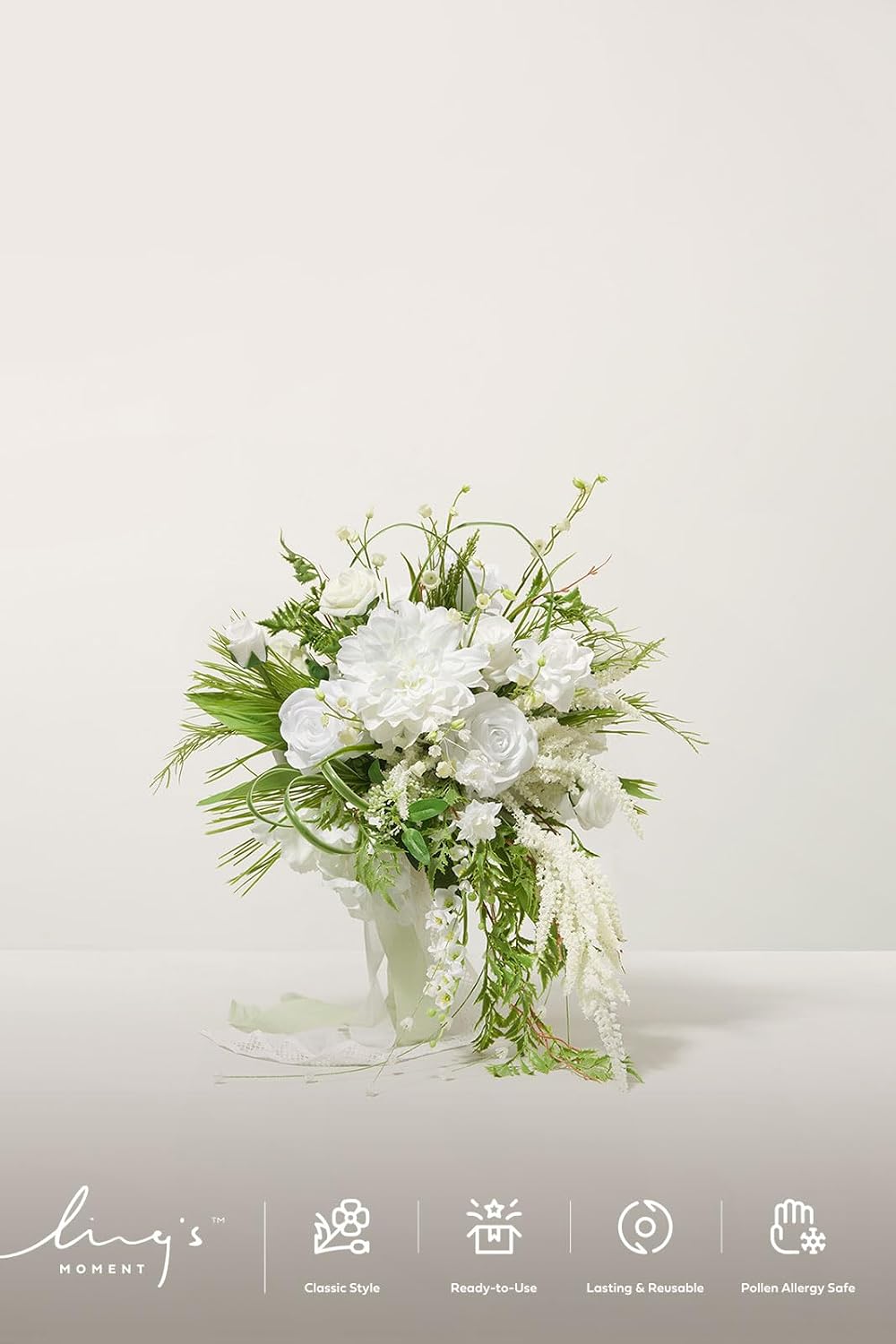 Ling's moment Wedding Artificial Flowers Package, Bridal Bouquet, Bridesmaid Bouquets, Boutonniere for Men, Rose Petals.Lily Valley White