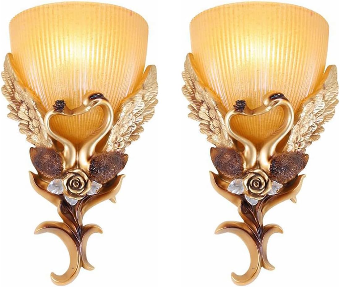 European Wall Sconces Antique Gold Light Fixtures Vintage Wall Lights Creative Resin Peacock Shape Design Frosted Glass Lamp Shade Indoor Deco Wall Lighting for Living Room Hallway