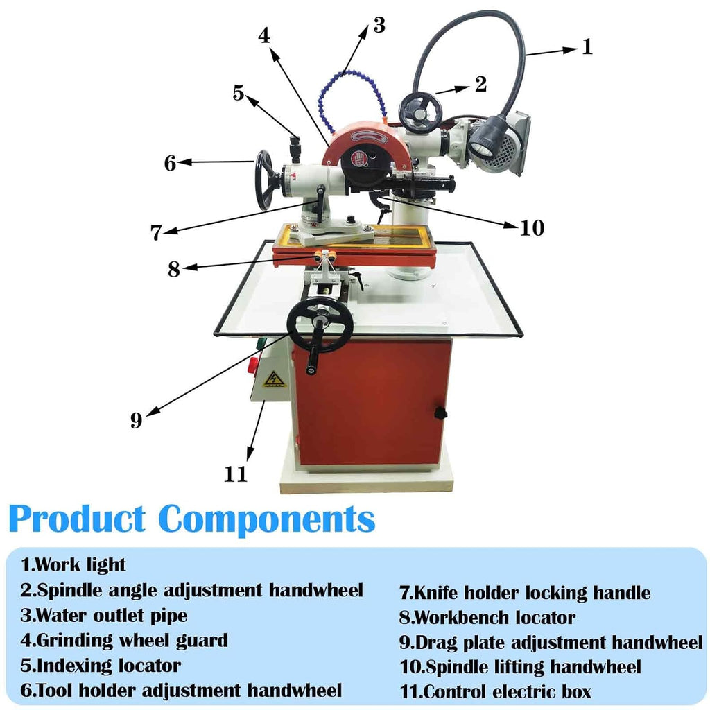 220V 4-in-1 Multi-Tool Sharpener with Speed Control, 370W Power & 150mm Grinding Wheel for Sharpening Saw Blades (Ø90-630mm), Router Bits, Planer Knives & Carbide Blades 3500RPM