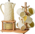 Beverage Serveware Ceramic water cup water set gift box tea cup tea set living room cold kettle flower tea set home coffee set Water Carafe(Yellow)