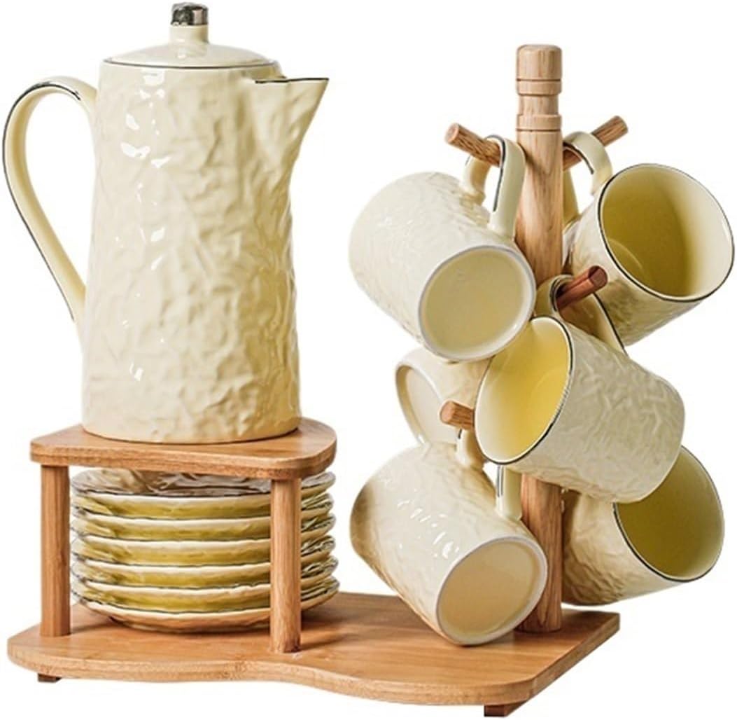 Beverage Serveware Ceramic water cup water set gift box tea cup tea set living room cold kettle flower tea set home coffee set Water Carafe(Yellow)