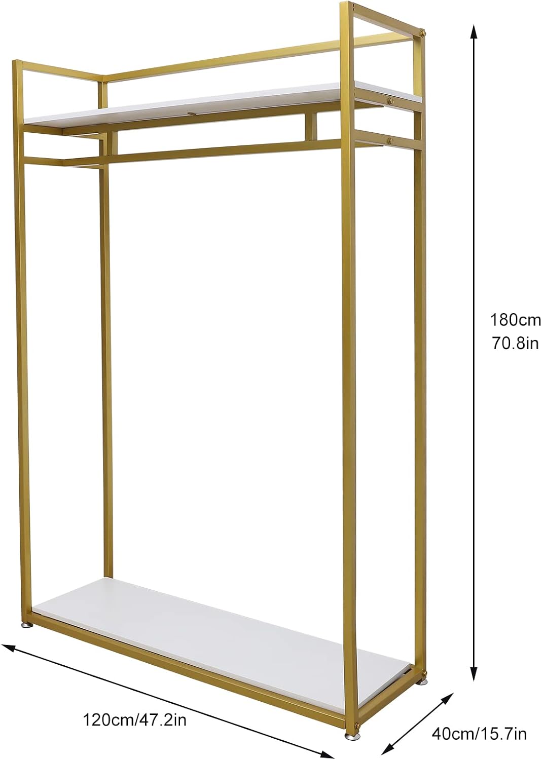 Heavy Duty Clothing Rack with Wood Shelf,Clothes Rack,Freestanding Garment Rack for Home Boutique Retail Display,Gold