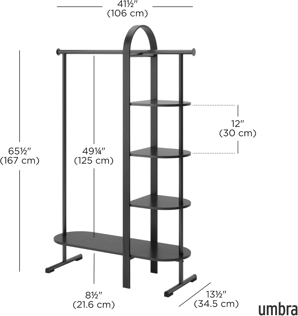 Umbra Bellwood Garment Rack Clothes Stand for Clothing, Coats, Dresses, with Shelf for Shoes and Accessories, Black