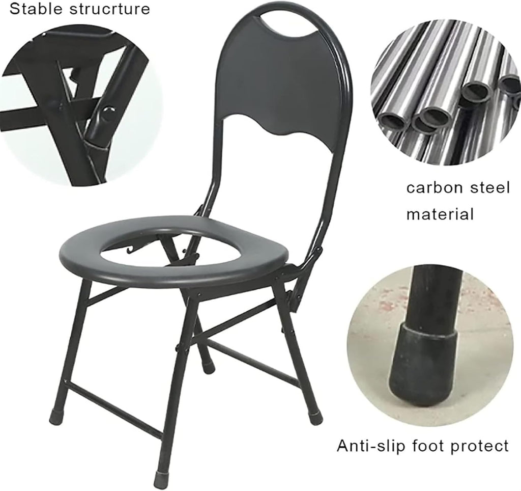 Bedside Commode,Toilet Seat with Handles Toilet Chair with Adjustable backrest Padded armrests Non-Slip feet Chromed Steel Folding for Elderly or Disabled