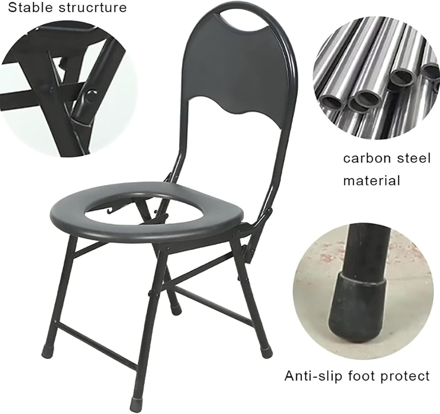 Bedside Commode,Toilet Seat with Handles Toilet Chair with Adjustable backrest Padded armrests Non-Slip feet Chromed Steel Folding for Elderly or Disabled