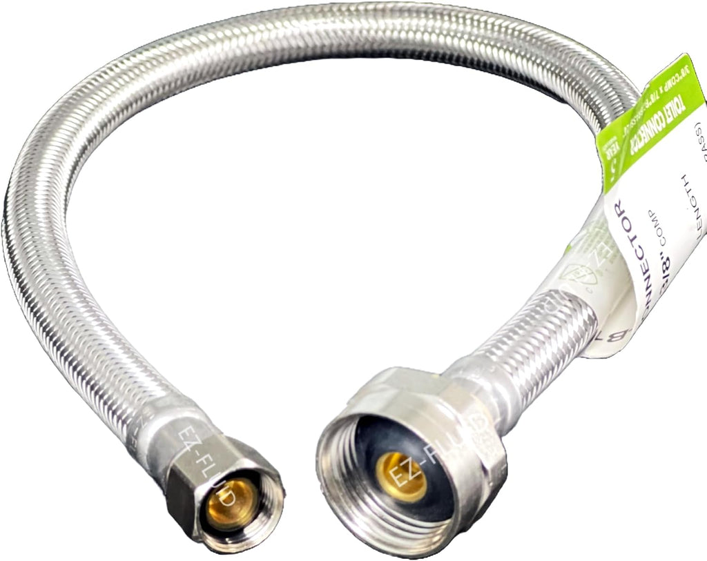 (50) EZ-Fluid 12-Inch Metal Nut Toilet Water Supply Connector,3/8' Compression x 7/8' Female Brass Ballcock BC,Toilet Water Supply Connector Line Braided Stainless Steel Toilet Supply Line