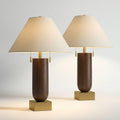 Possini Euro Design Madera Modern Desk Lamps 27 3/4' Tall Set of 2 with USB Port Brass Wood for Home Office Living Room Bedroom House Bedside Nightstand Reading Console Entryway Kitchen Dining