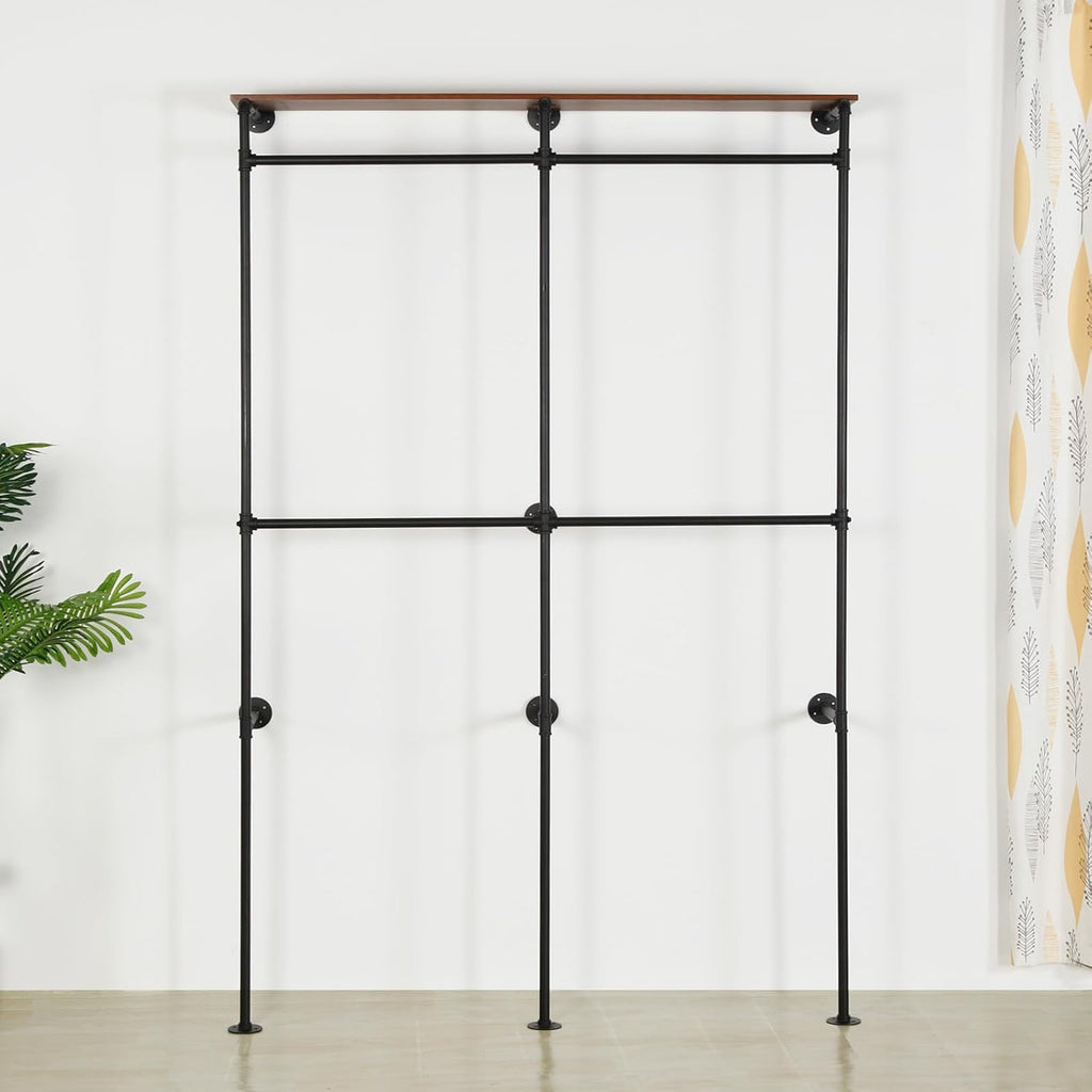 Garment Rack Heavy Duty Racks, Modern Simple Industrial Pipe Double Hanging Rods Clothing with Shelves, Freestanding Portable Wardrobe Closet Rack for Hanging Clothes, 93in Black