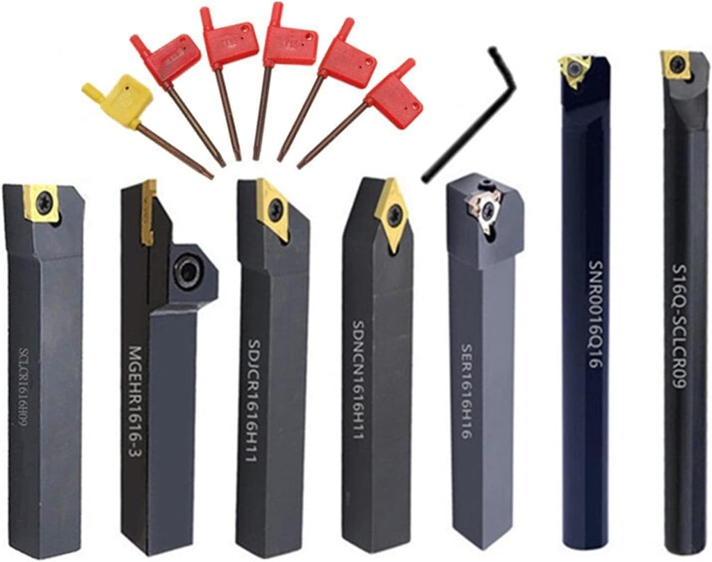 7Sets of 16MM CNC Lathe Turning Tool Holder Boring Bar with Applicable Inserts and Wrenches Set for Turning Threading(7Sets for Aluminum)