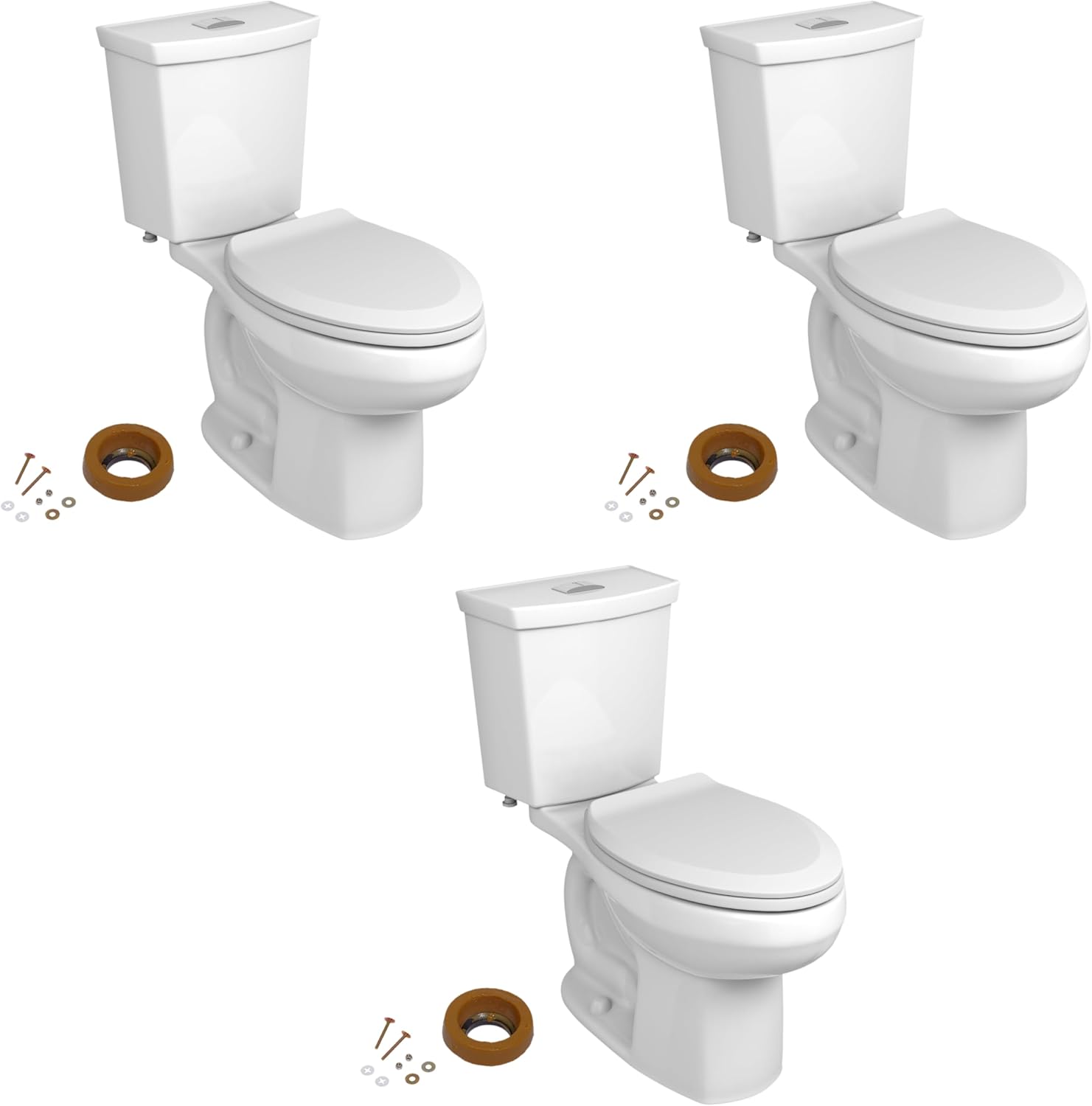 American Standard 606AA002.020 H2Option Two-Piece Toilet with Soft Close Toilet Seat Elongated and Wax Ring, Elongated Front, Chair Height, Dual Flush, White, 0.92-1.28 gpf (Pack of 3)