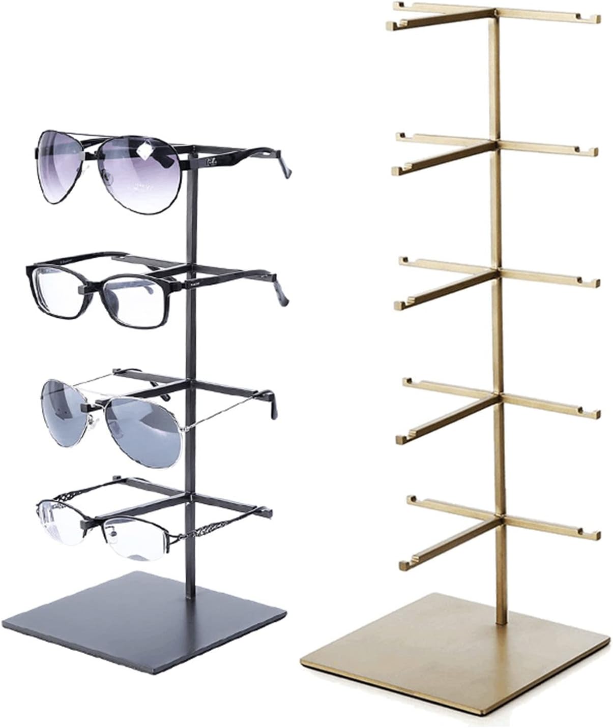 Metal Sunglasses Display Stand,5-Tier Retail Eyewear Holder Countertop Sunglass Organizer Shelf,Reading Glasse Holder Jewelry Tray (Gold 4th Floor)