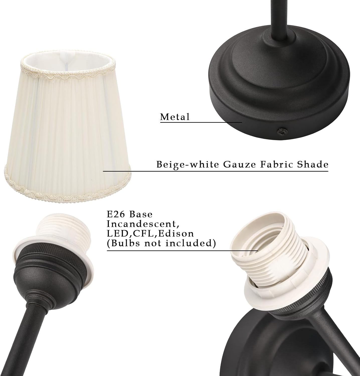 Phansthy Hardwired Brass Boho Wall Sconces Set of 2, Vintage Industrial Wall Lights 2 Pack, Vanity Light Wall Lamps with Lace Gauze Shade for Bedroom Living Room Hallway Decor (Black + White Shade)