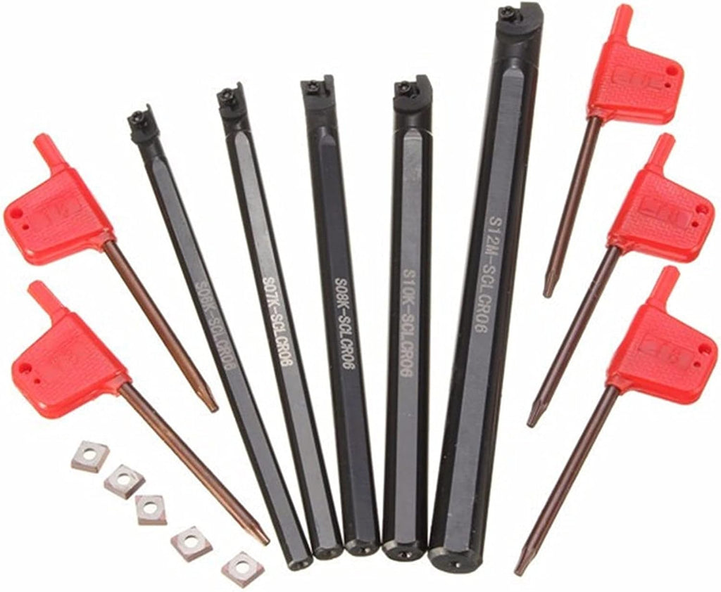 YFCDZVBH 5pcs Lathe Boring Bar Tunring Tool Set, Steel SCLCR 6/7/8/10/12mm 45HRC with 5pcs 80 Degree CCMT0602 Insert
