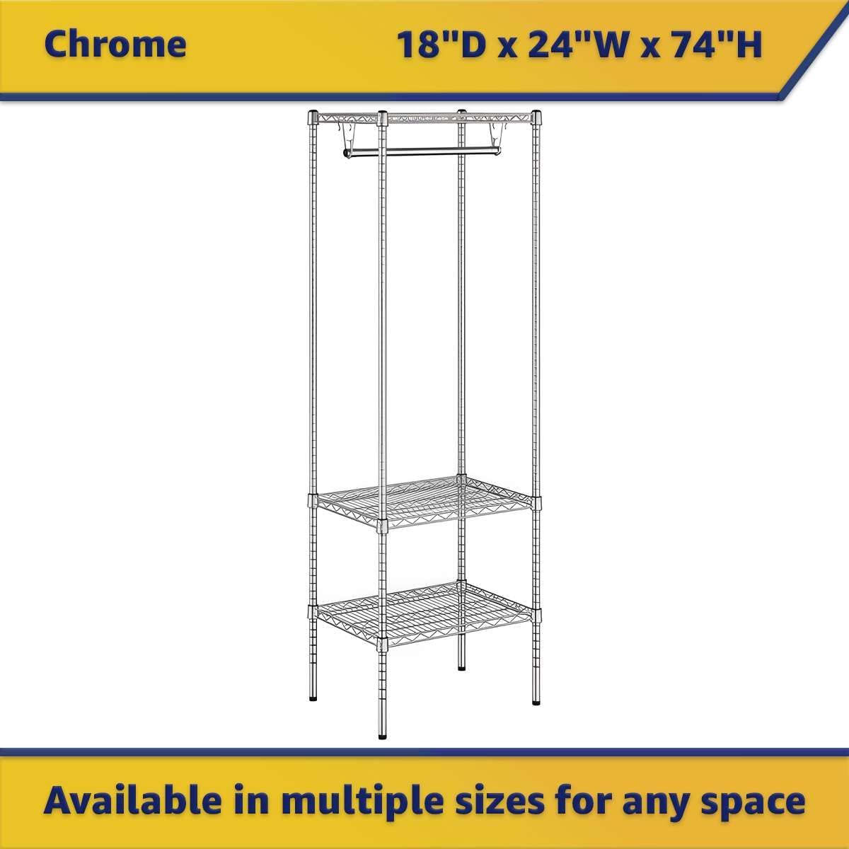 18' x 24' x 74' NSF Chrome Clothes Rack, Heavy Duty Garment Shelf Organizer for Clothes and Shoes