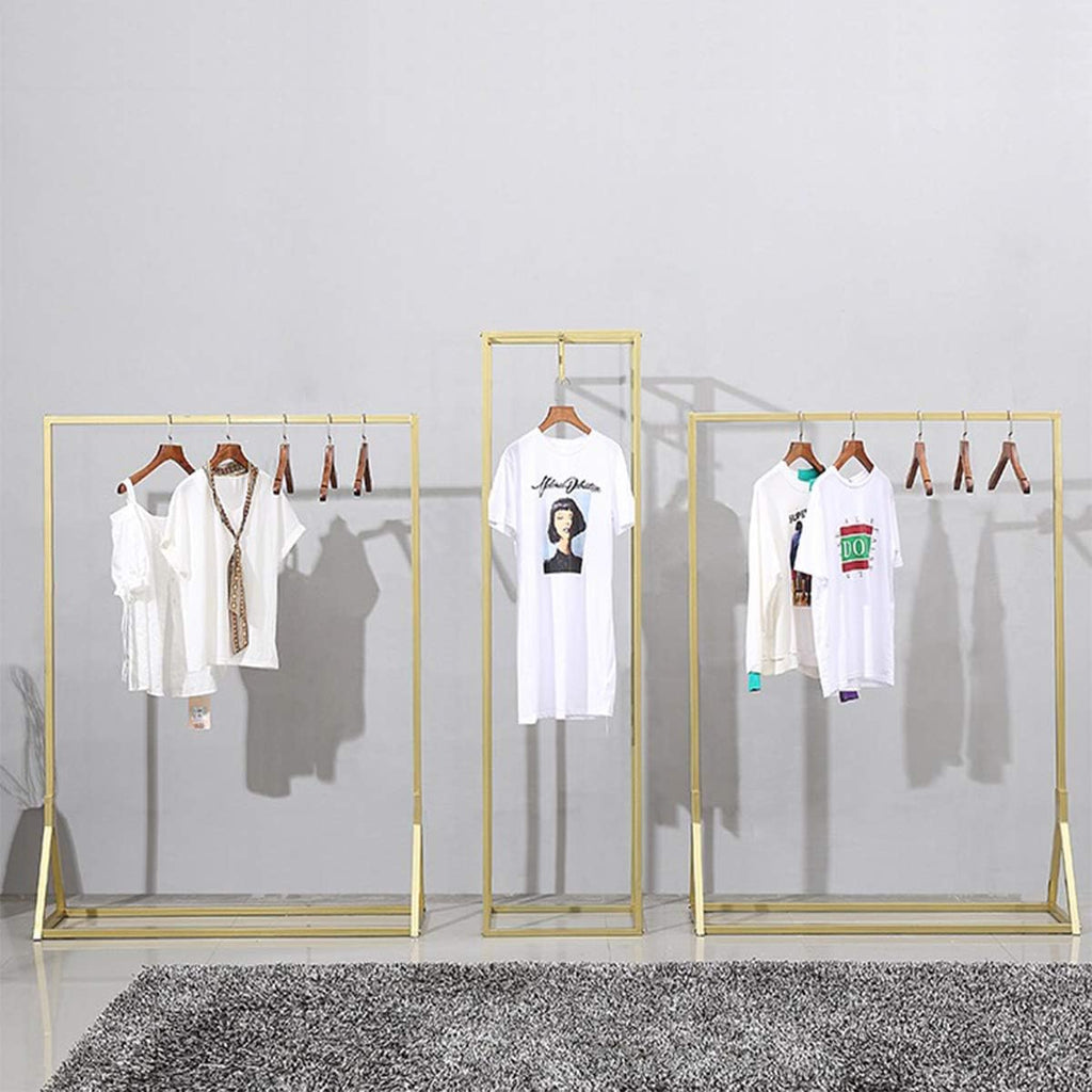 Modern Clothes Retail Heavy Duty Garment Racks,Metal Clothing Store Hanger Storage Shelves,Floor-Standing Display Rack (Gold Square Tube, 71' H)