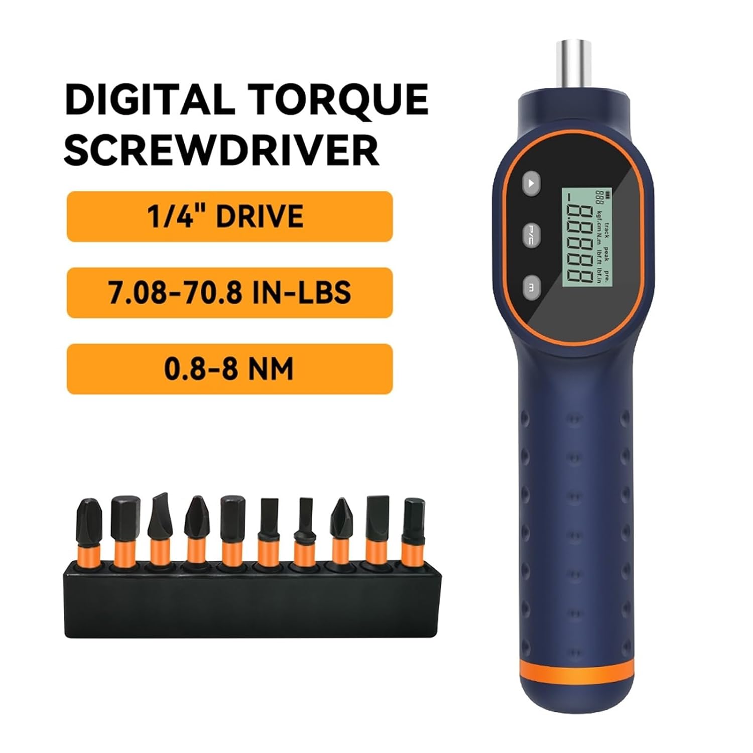 Torque Tester, 1/4' Digital Torque Screwdriver Drive Screwdriver 7.08-70.8 in-lbs Torque Wrench Driver 10pcs Magnetic Drill Bit Repair Tool Kit(GMS8)