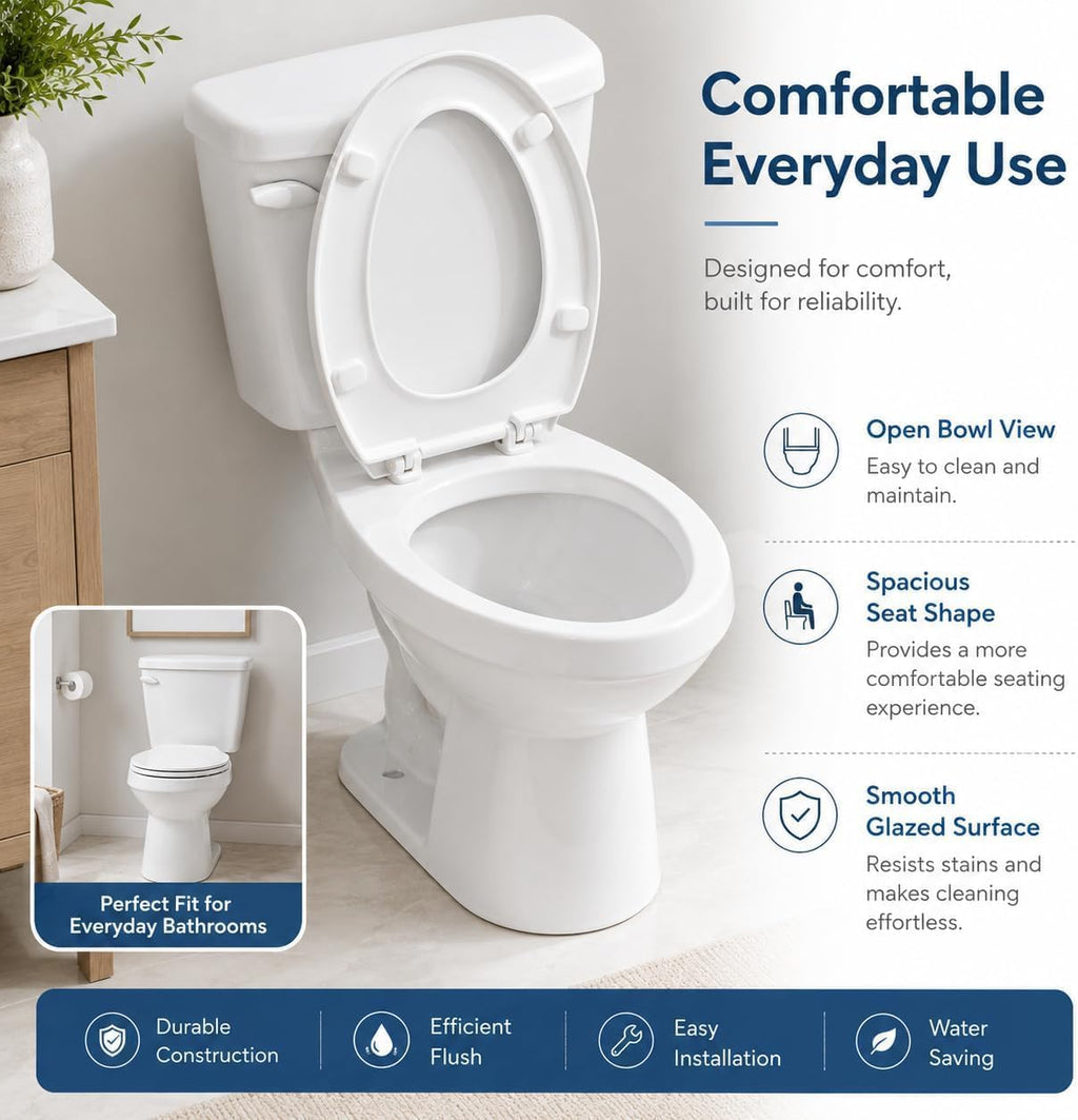17' Round Two-Piece Toilet with Slow-Close PP Seat – Upgraded Power Flush, Single Side Handle, Includes Tank & Complete Installation Kit – Great for Guest Bathroom or Basement