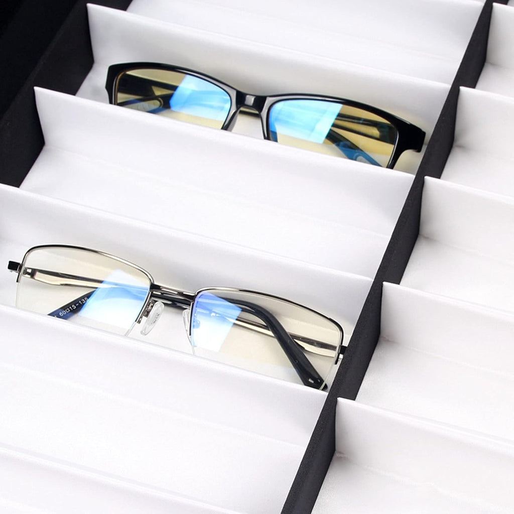 Eyeglass Displays 20 Slots Eyewears Organizer Display Case Holder - Double Row Durable Eye Glasses Storage Stand with Lid for Eyeglasses or Jewelry Display Risers