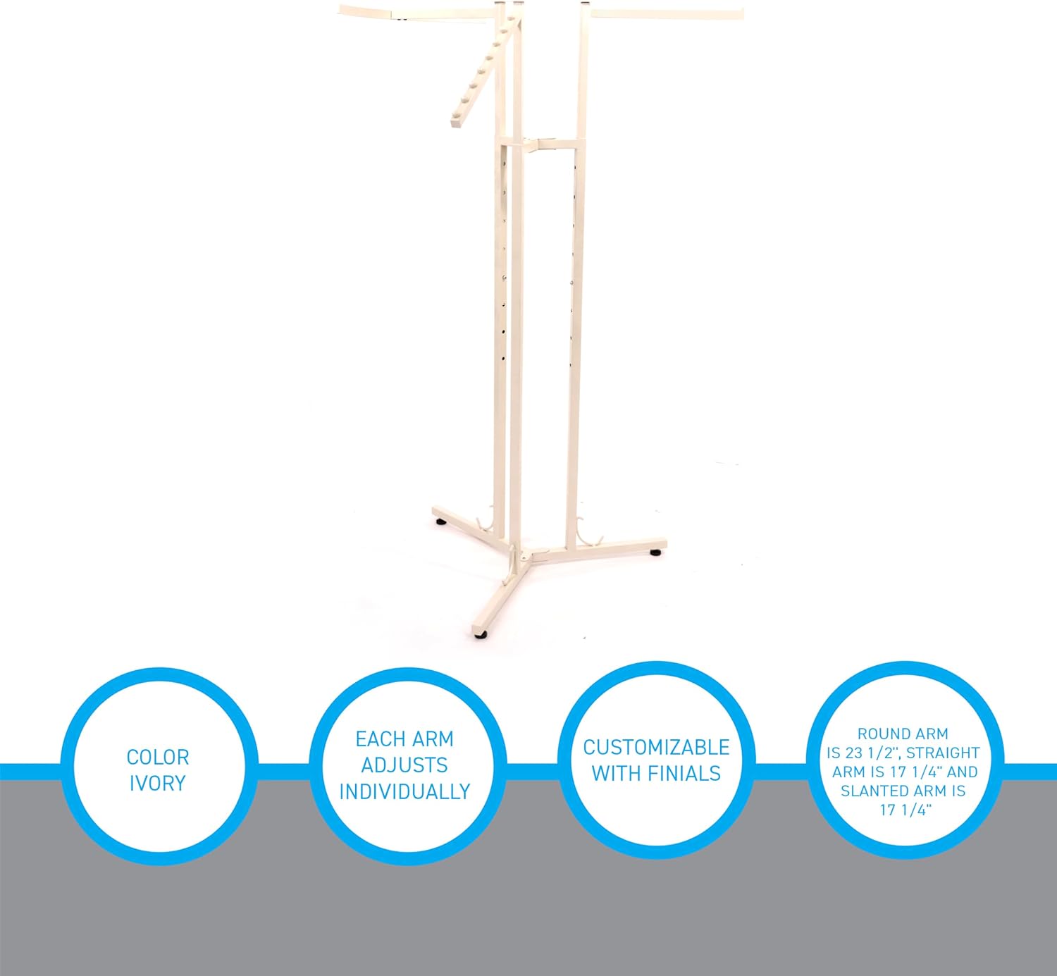 SSWBasics 3-Way Adjustable Clothing Display Rack - Sleek, Sturdy Boutique Ivory Garment Stand - Premium Retail Clothing Rack for Boutiques and Thrift Stores - Elegant Boutique Clothing Rack for