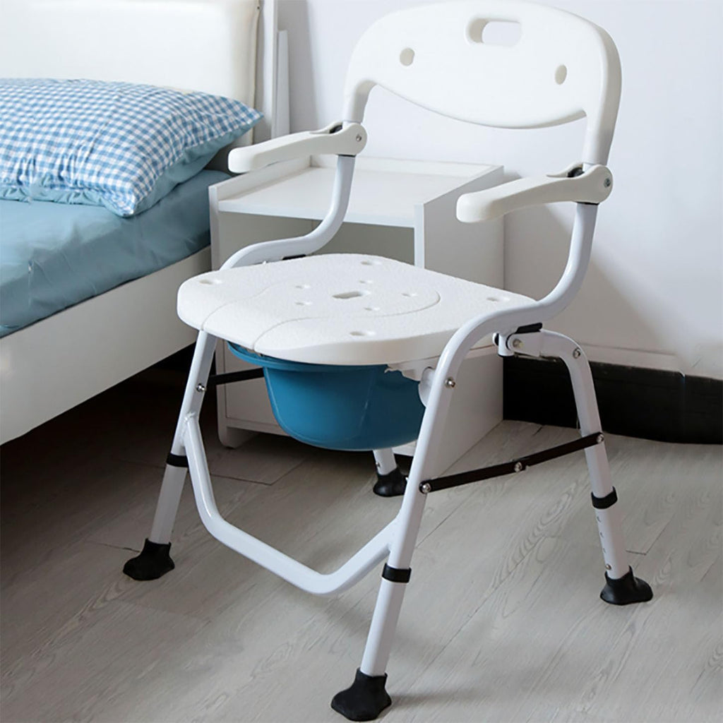 Shower Chairs for The Disabled,Bedside Toilet Chair with Anti-Slip Armrests,Foldable Commode Toilet,4 Levels Height Adjustable,Adult Potty Chair,No Installation Required