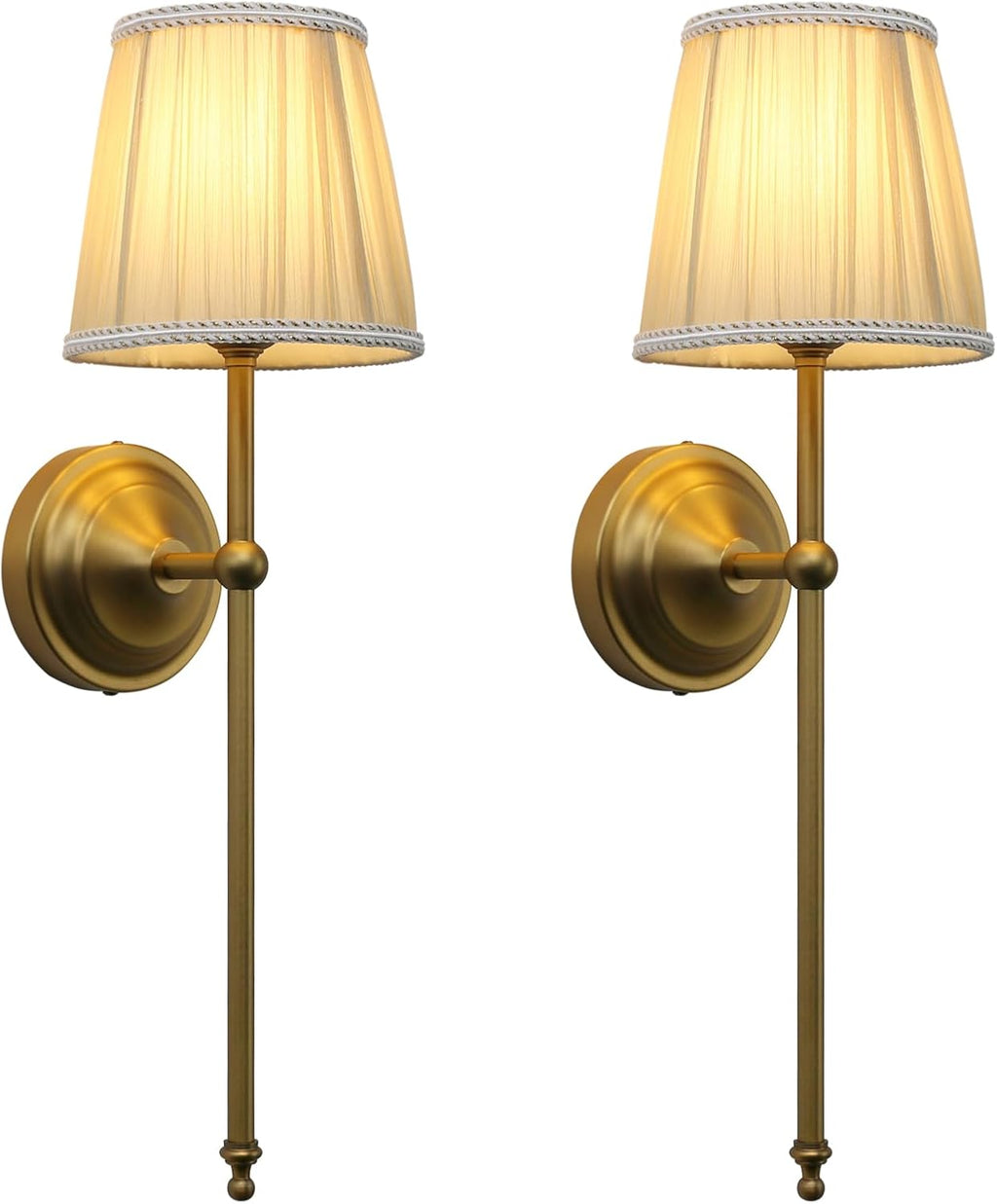 Phansthy Hardwired Brass Boho Wall Sconces Set of 2, Vintage Industrial Wall Lights 2 Pack, Vanity Light Wall Lamps with Lace Gauze Shade for Bedroom Living Room Hallway Decor (Antique + Khaki Shade)