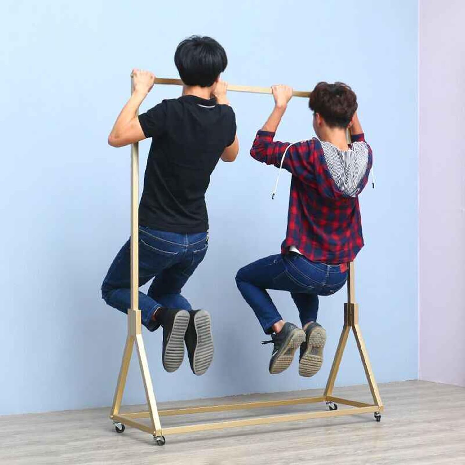 Simple Heavy Duty Metal Rolling Garment Rack with Wheel, Wrought Iron Single Rod Floor-Standing Display Hangers, Retail Garment Coat Organizer,120 * 40 * 135cm