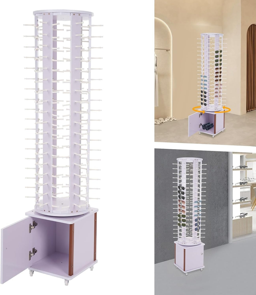 108 Capacity Eyeglass Display Stand 360° Rotating Sunglasses Rack Organizer Holder with Base Square Freestanding Countertop Spinner for Retail Boutique (Light Purple, 108 Pairs)