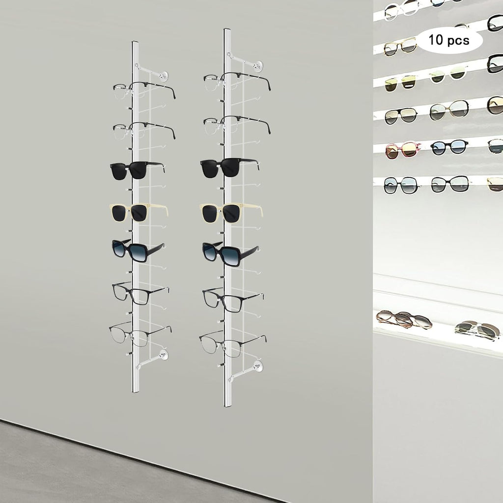 10pcs Wall Mounted Eye Glasses Display Rack 48' Aluminum Alloy Sunglasses Holder Organizer Retail Eyeglass Hanging Rack Holds up to 140 Pairs Eyewear Storage Holder for Stores Boutique