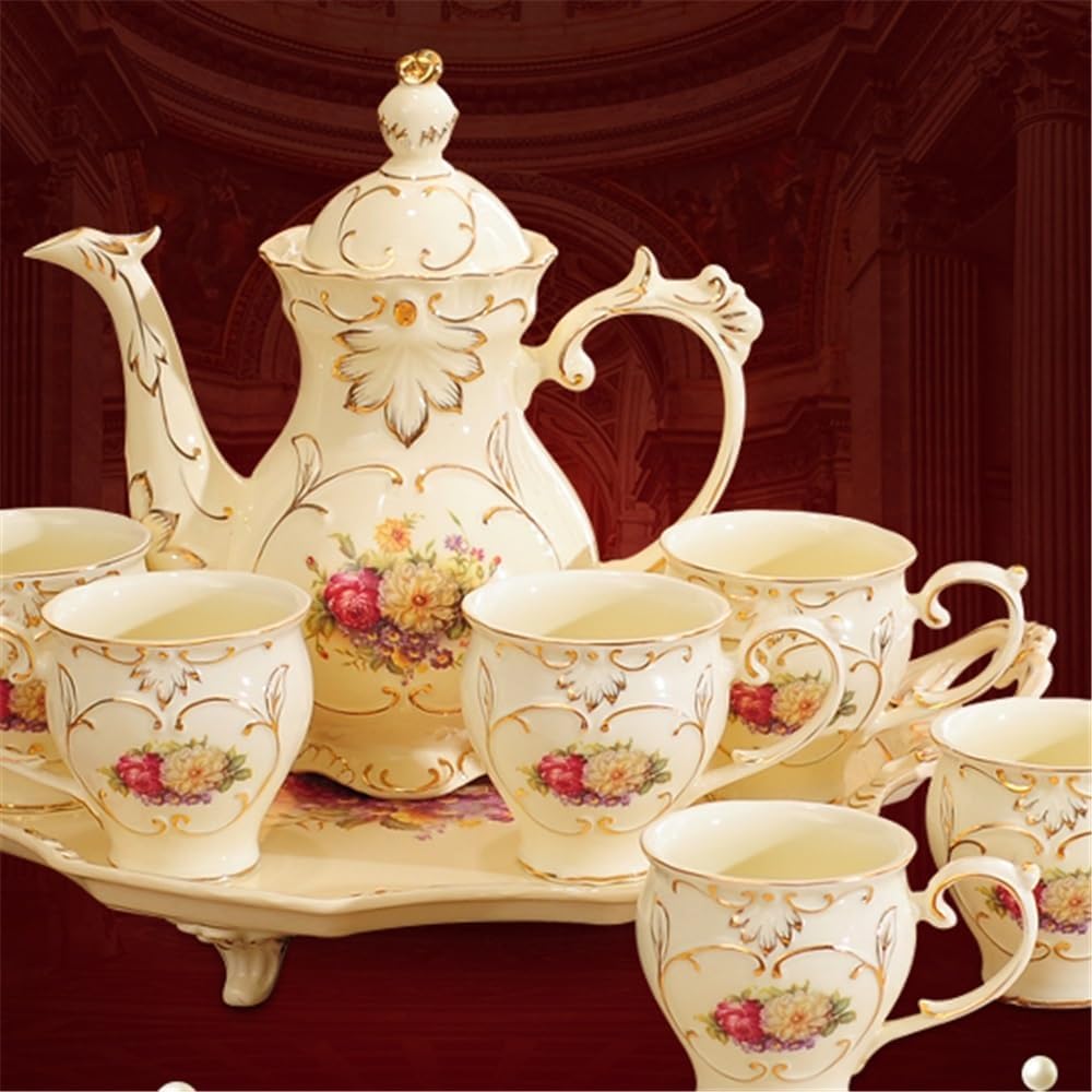 Beverage Serveware Water Cup Tea Set for Home Use, European Living Room, Ceramic Water Cup, Tea Cup, Teapot Set with Tray Water Carafe