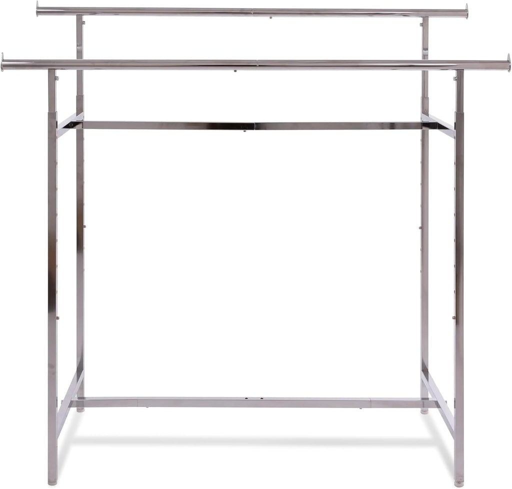 Econoco Double Bar Garment Rack, Adjustable Height 49–70in, Chrome Clothing Rack with Rectangular Hangrails, 60in Wide