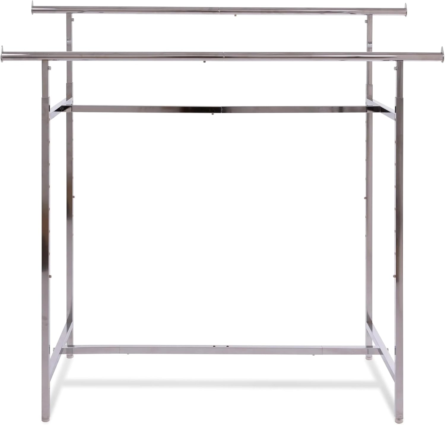 Econoco Double Bar Garment Rack, Adjustable Height 49–70in, Chrome Clothing Rack with Rectangular Hangrails, 60in Wide
