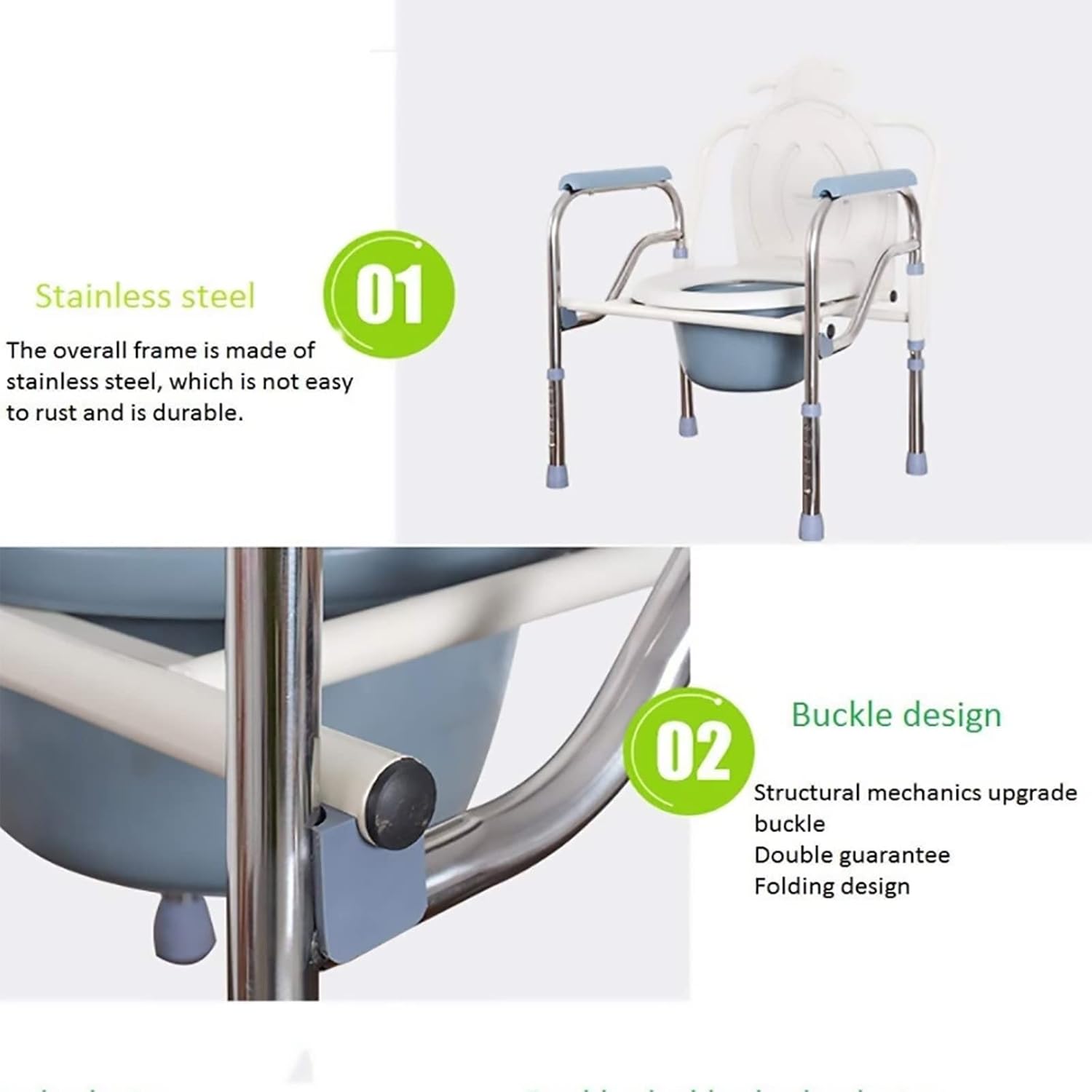 Bedside commodes, Toilet seat Chair Portable Foldable with Bucket Splash Guard Heavy Duty Disabled Stainless Steel Commode