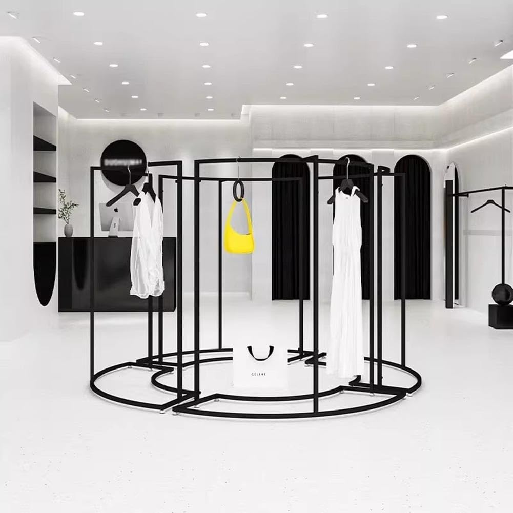 Etlegor Black Half Round Clothes Rack, Clothing Display Rack Floor Standing Garment Rack Curved CombinationClothes Hanging Rack Used For Retail Clothing Stores (Color : Black, Size : 2PCS)