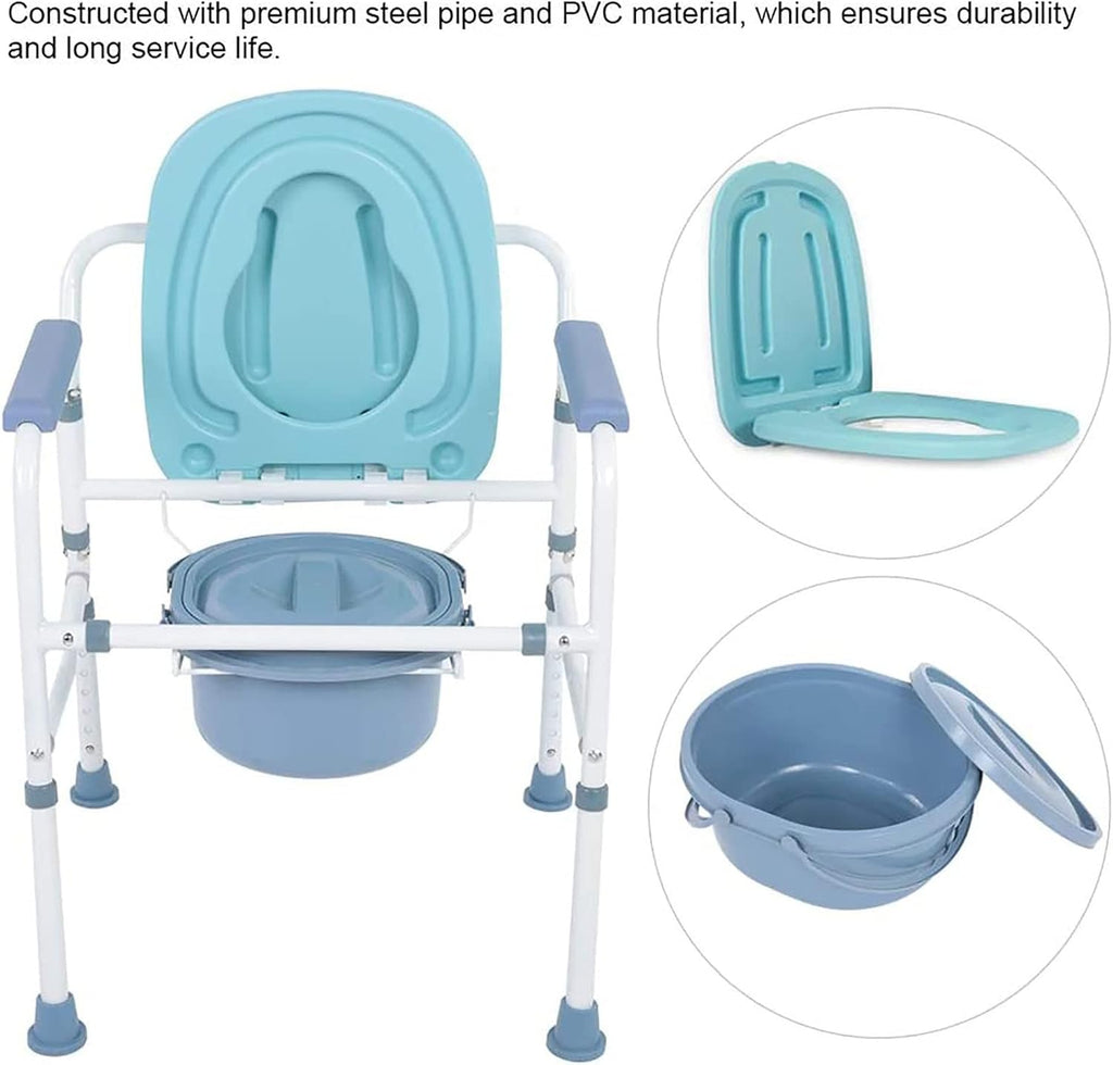Commode Chair Portable Bedside Commode Chair, Folding Commode Seat,Height Adjustable Heavy-Duty Steel Toilet Chair,for Pregnant Women and Disabled Bat