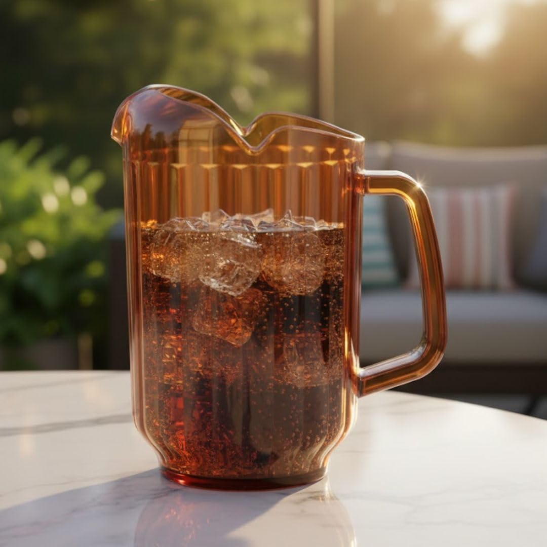 Soro Essentials- 60 oz. Restaurant Water Pitcher with 3 Spouts Amber Color Polycarbonate Set of 12- Beverage Serveware Water Carafe Clear Pitcher Water Jug for Home Restaurants Catering Kitchens