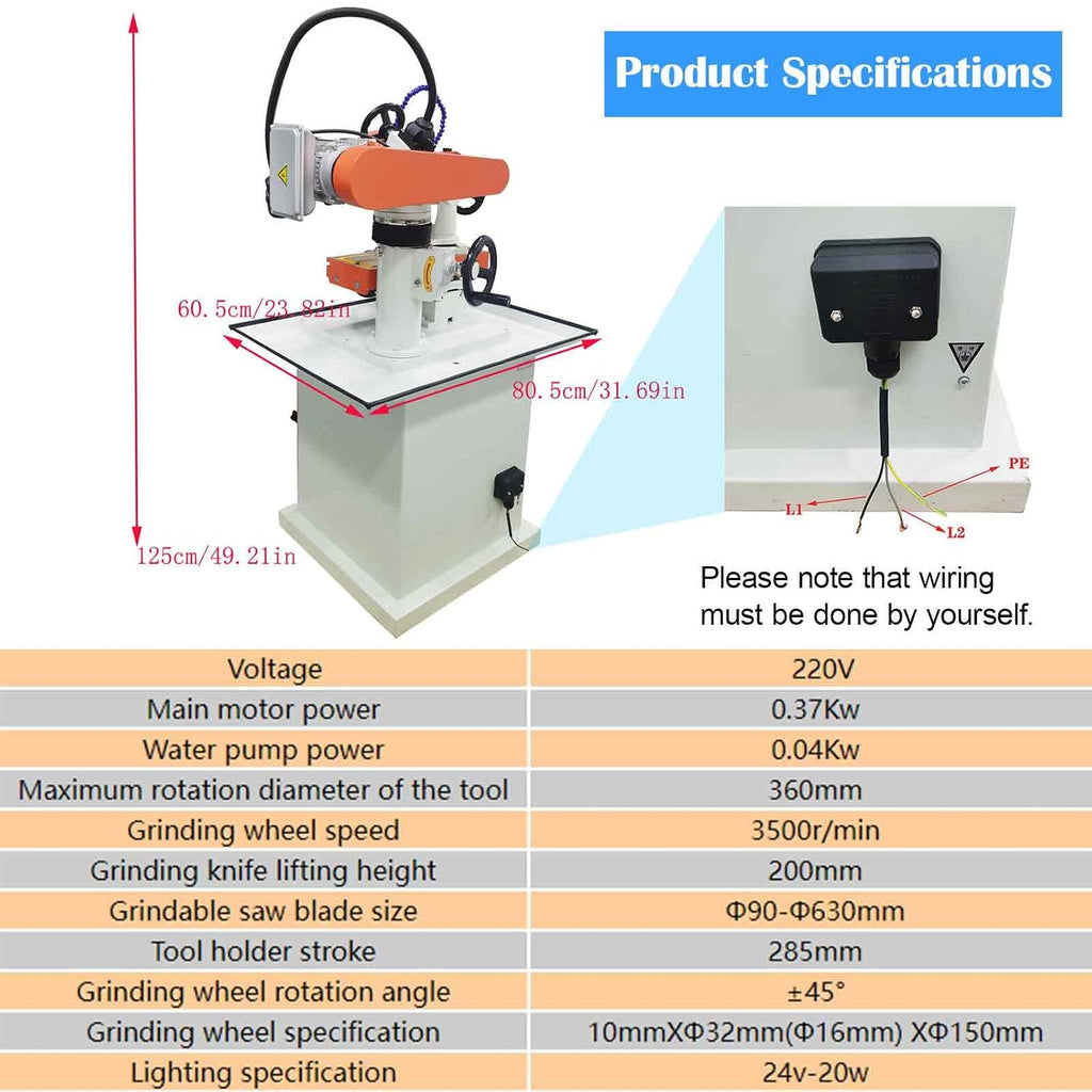220V 4-in-1 Multi-Tool Sharpener with Speed Control, 370W Power & 150mm Grinding Wheel for Sharpening Saw Blades (Ø90-630mm), Router Bits, Planer Knives & Carbide Blades 3500RPM