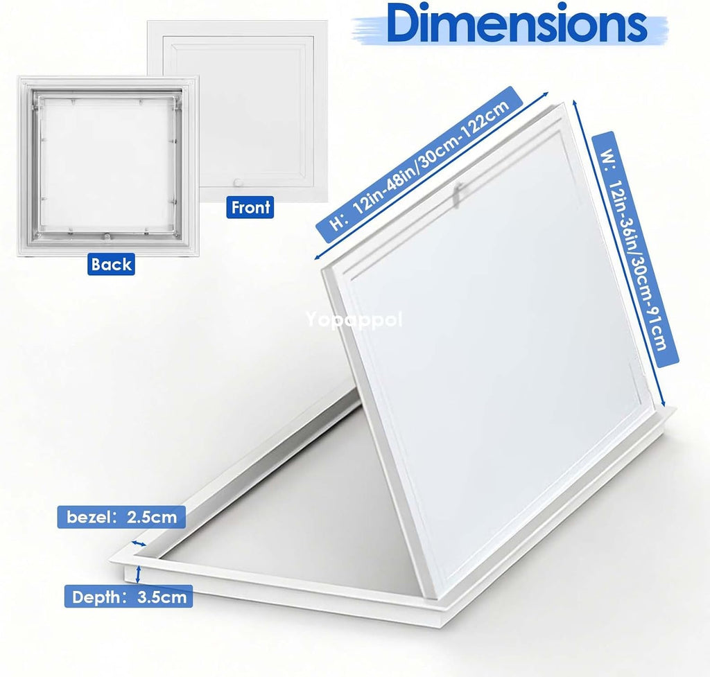 White Metal Access Panel for Drywall and Ceiling, Paintable Inspection Door Flush Plumbing, Electricity, Heating Hatch, Bathroom Services Hole Cover(36x44in/91x112cm)
