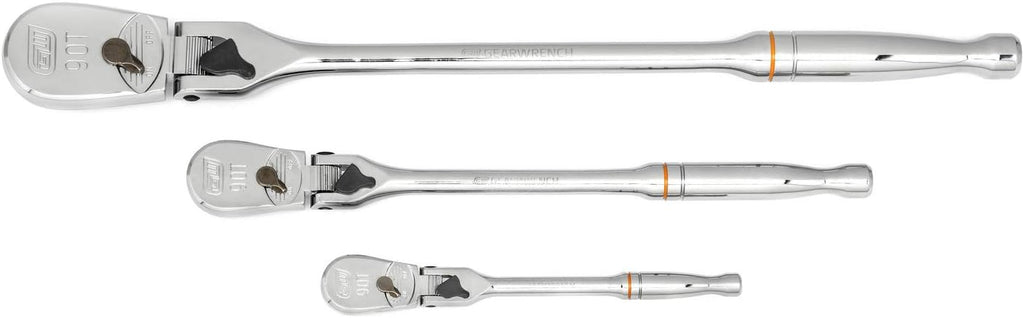 GEARWRENCH 3 Pc. 1/4', 3/8' & 1/2' Drive 90 Tooth Locking Flex Head Teardrop Ratchet Set - 81276T