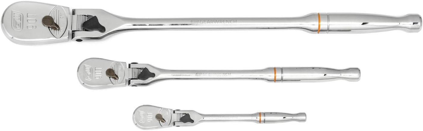 GEARWRENCH 3 Pc. 1/4', 3/8' & 1/2' Drive 90 Tooth Locking Flex Head Teardrop Ratchet Set - 81276T