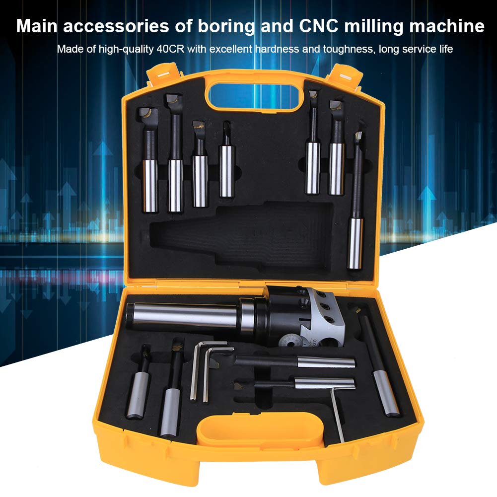 CNC Boring Cutter Set 40CR MT4 F1 75mm Milling Tool Kit with 12PCS Boring Bars for Precision Machining and CNC Milling Operations