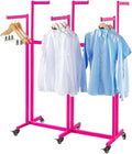 Floor Standing Metal Garment Rack - Heavy Retail Display Racks With Wheels, 6 Arms Clothing Rack, Square Tubing Portable Shirt Rack, Merchandise Display RackFor Hanging Clothes (Pink)
