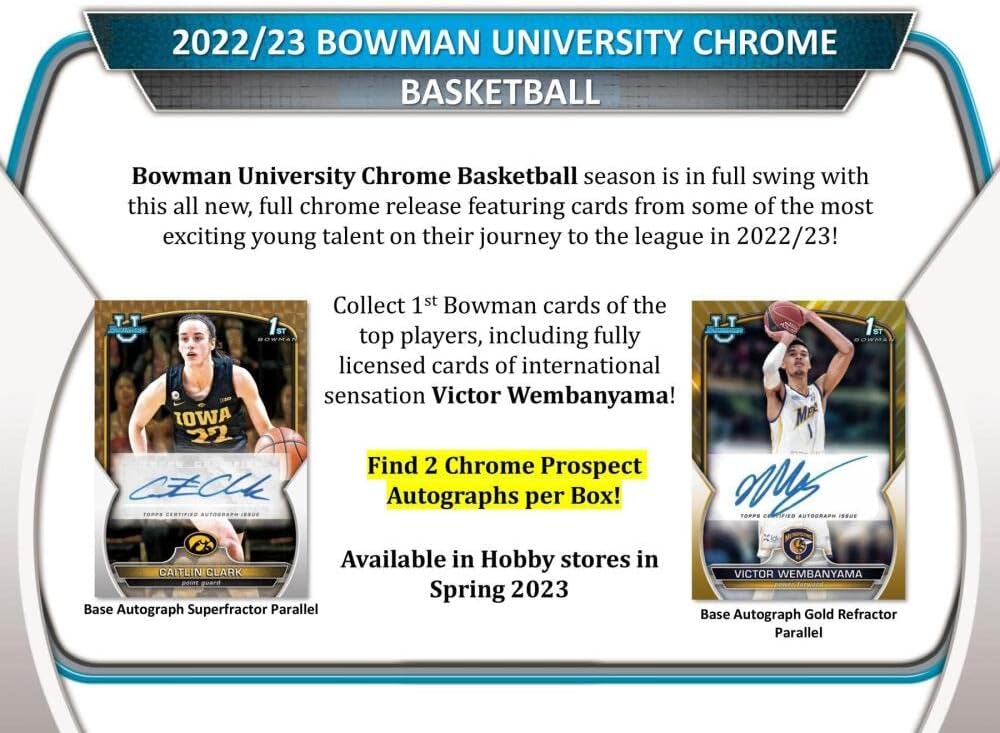 2022-23 Bowman University Chrome Basketball Hobby Box (24 Packs/4 Cards: 2 Autos)