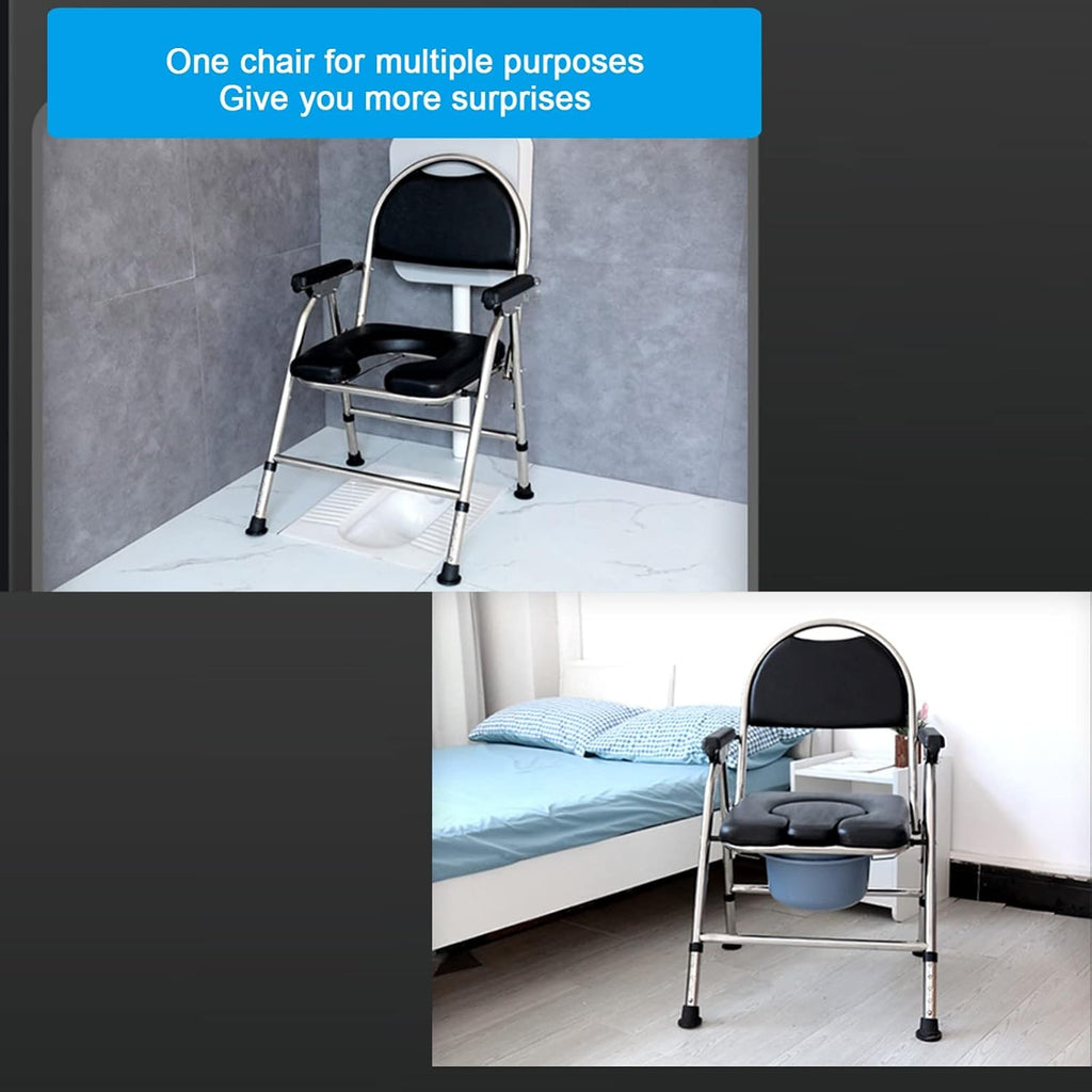 Bedside Commode Chair,Toilet Chair Camping,Height Adjustable Commode Chair Heavy Duty Bathroom Toilet with Removable Pot and Back Rest & Padded Seat with Armrests Non Slip Commode